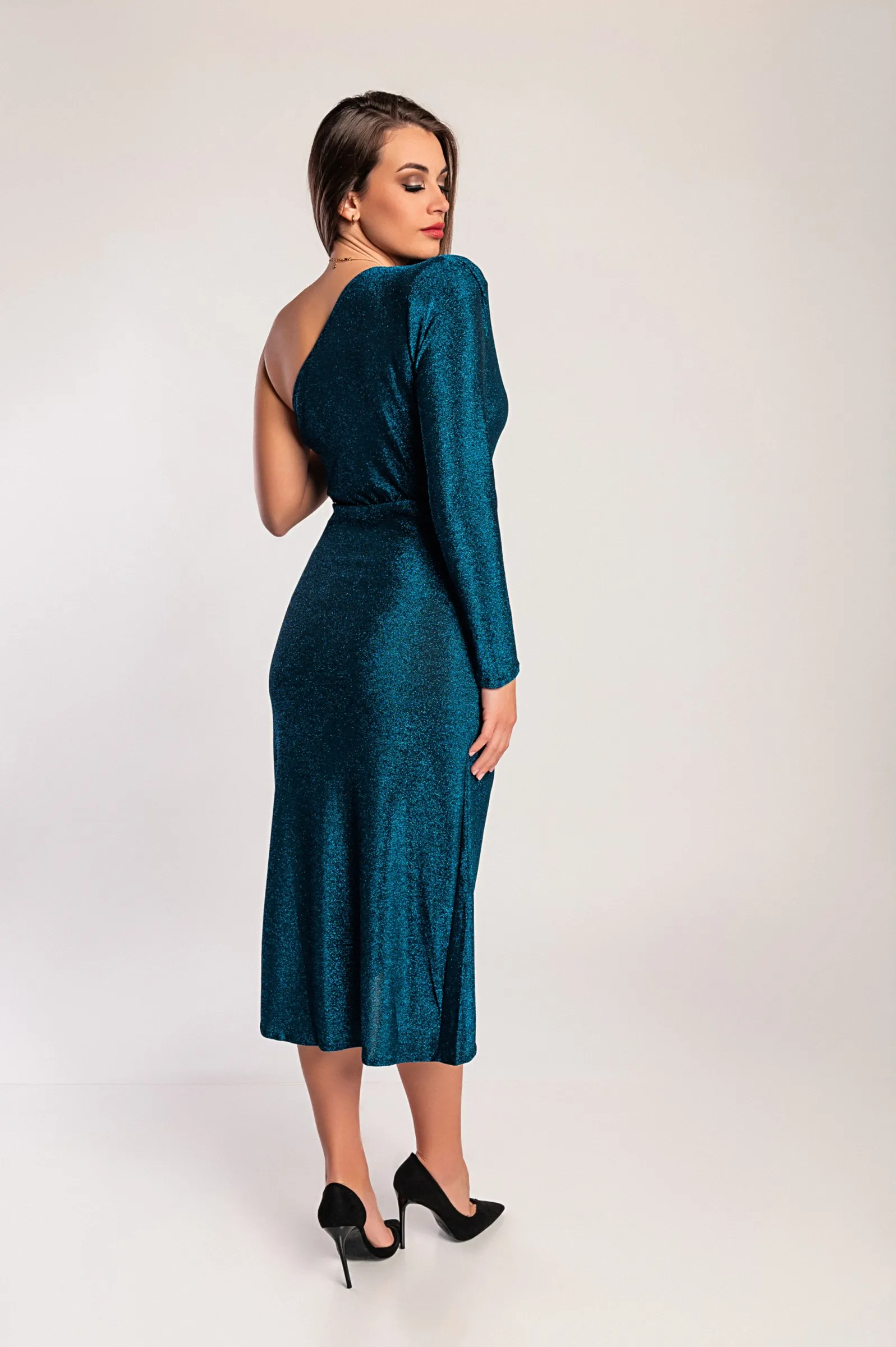 Asymmetrisches Midikleid, petrol