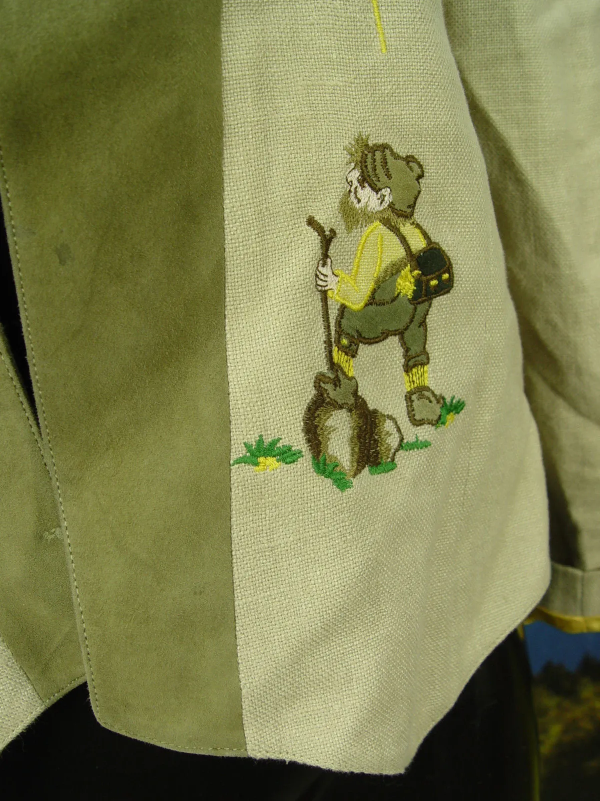 LEINENWEBEREI FRIESACHER Stickerei Leder Blazer Janker Jacke Bavaria Wear Gr.44