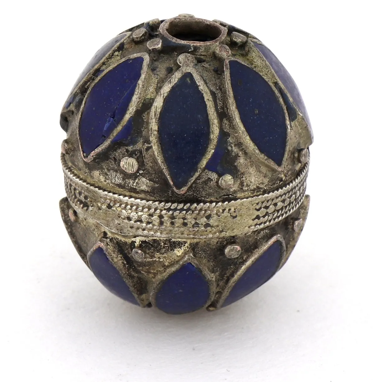 Selten Antik alter Schmuck Silber Perle mit Lapislazuli Anhänger Afghanistan
