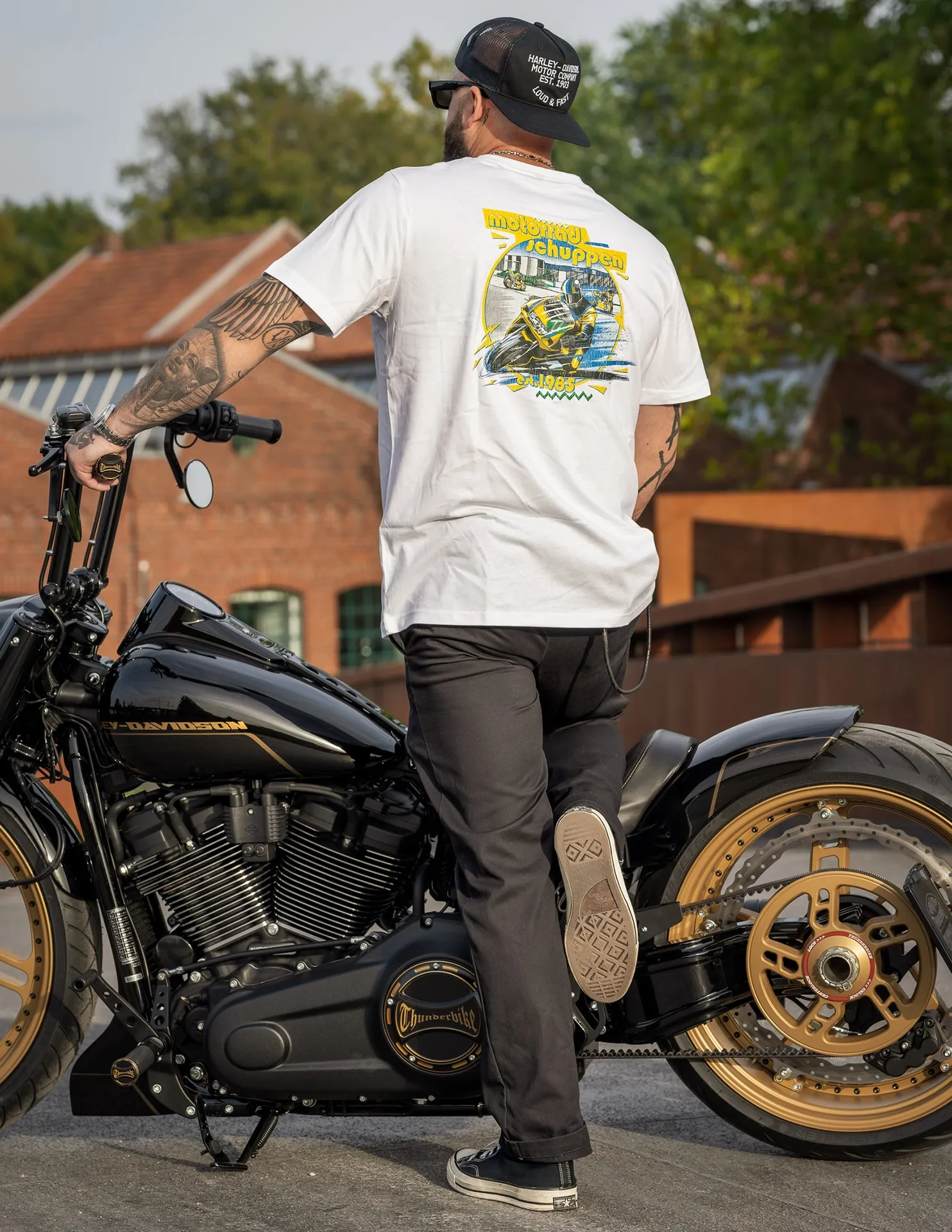 Thunderbike T-Shirt Motorradschuppen 1985 weiß