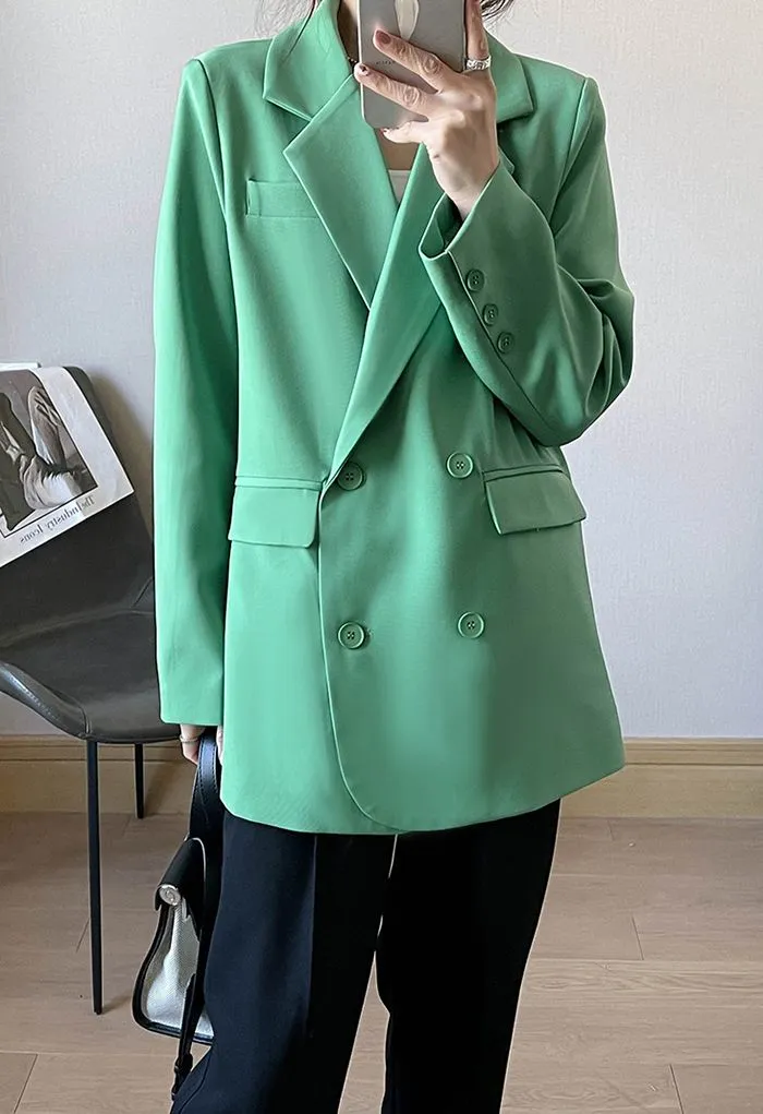 Zweireihiger Blazer mit Pattentaschen in Grün